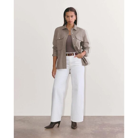 EVERLANE Taupe Melange 100% Organic Cotton Flannel Boyfriend Shirt, Size M - Picture 2 of 16